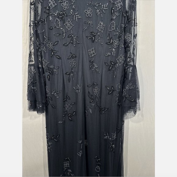 NWT $698 Mac Duggal [ 16W ] Embellished Flutter Tiered Long‎ Sleeve Gown Q634 - Picture 15 of 16